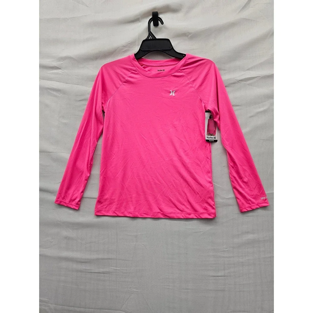 Hurley Girls Long Sleeve Rash Guard Pink Polyester Athletic Size XL